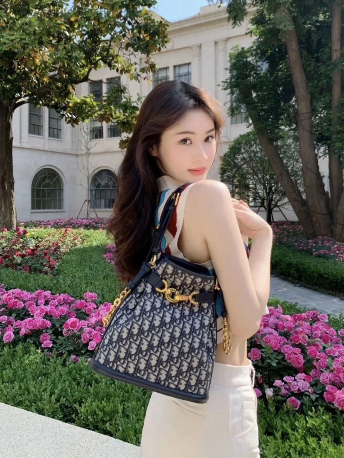 Excellent Christian Dior C'est MM Oblique Bucket Handbag Crossbody Gold Hardware