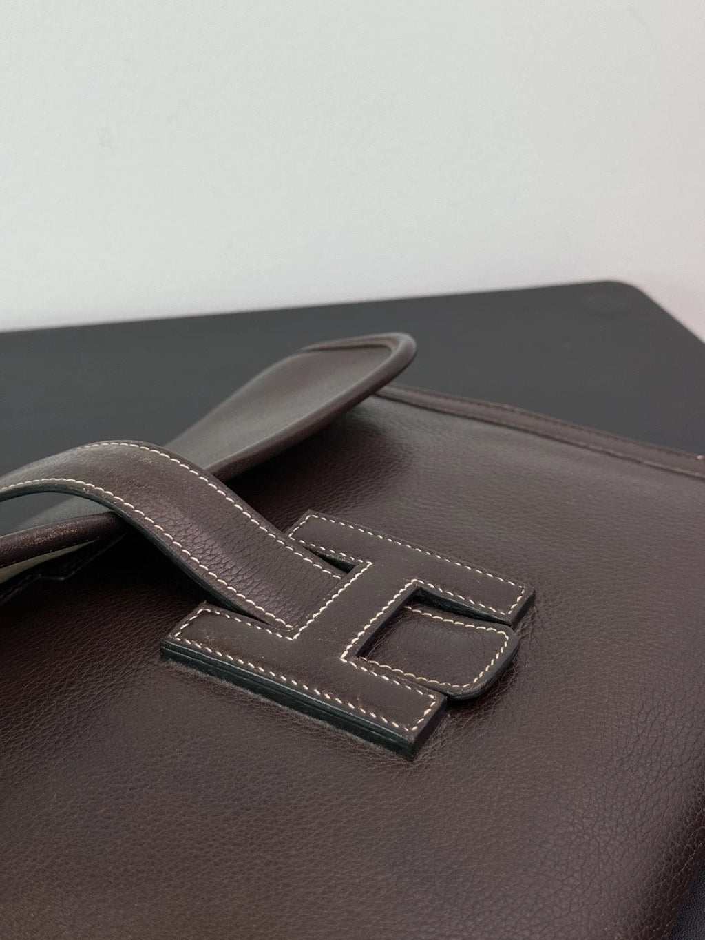 Authentic Vintage Hermes Jige29 Dark Brown Leather Clutch With H Flap