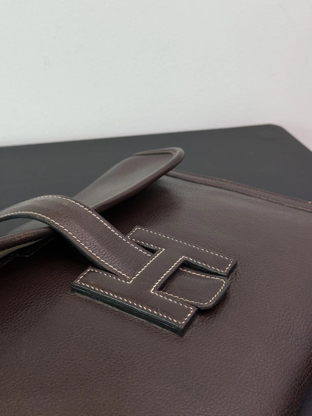 Authentic Vintage Hermes Jige29 Dark Brown Leather Clutch With H Flap