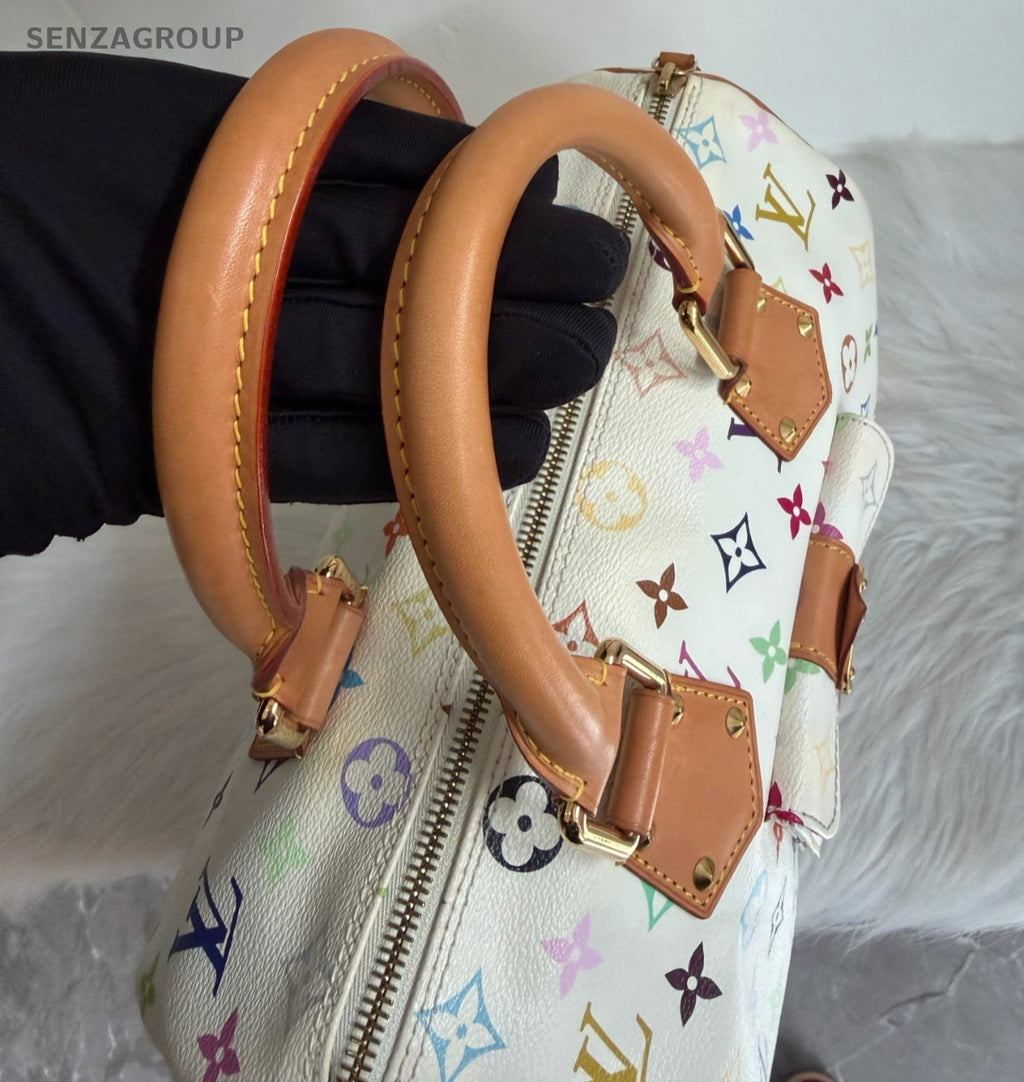 Louis Vuitton Speedy30 Monogram White Multicolor Top Handle Bag Women Classic