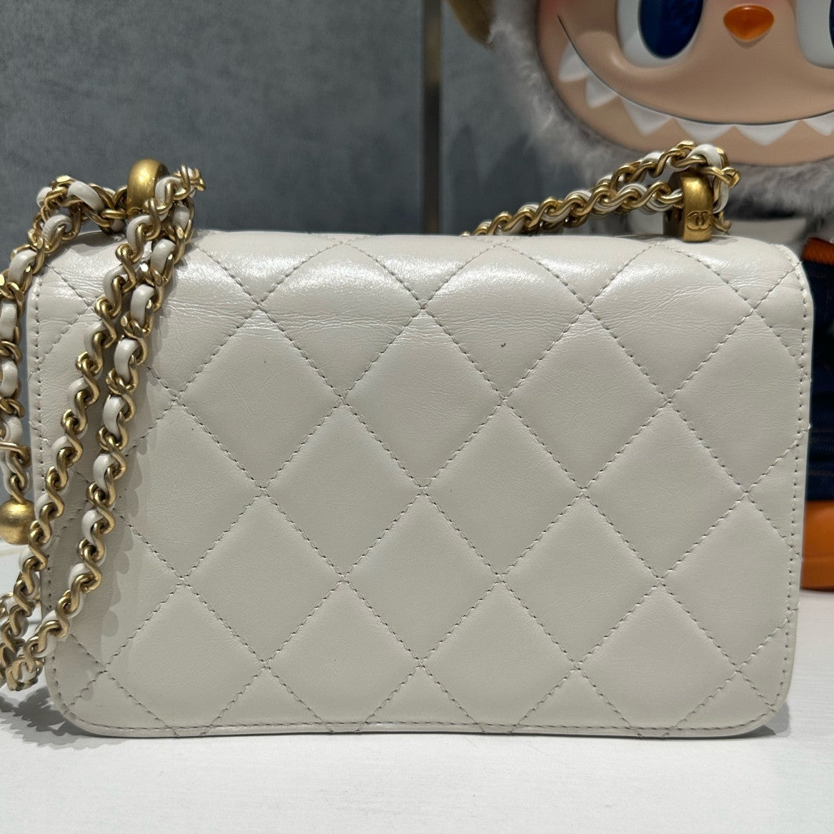 Chanel 24C Black Gold Chain Shoulder Crossbody Bag Quilted Classic