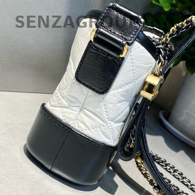 Chanel Small Black & White Gabrielle Hobo Bag Quilted Chain Shoulder Crossbody