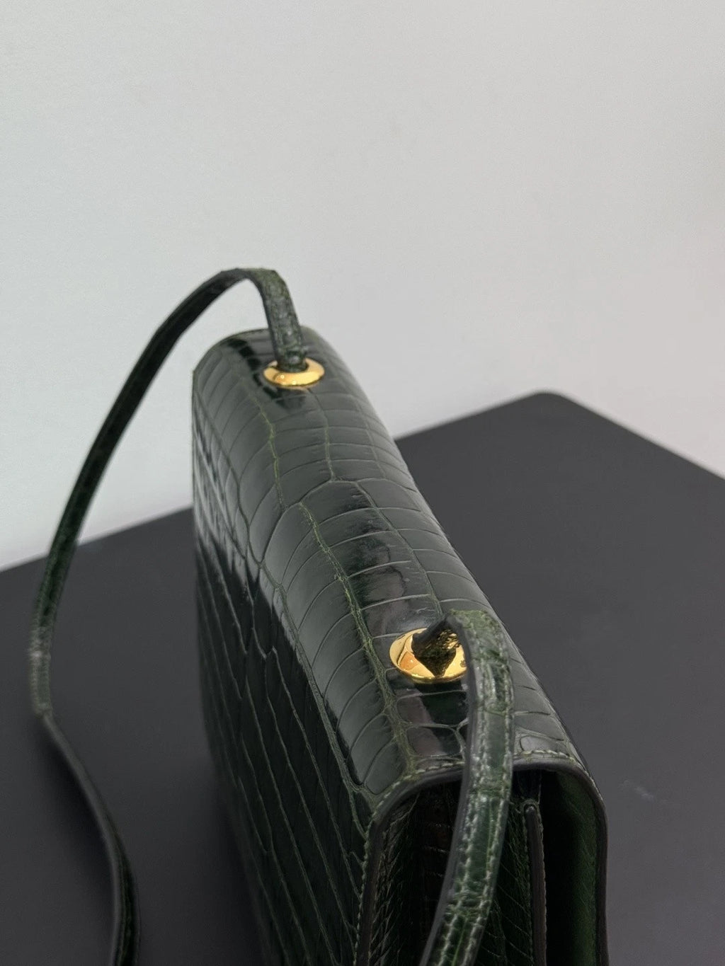 Authentic Vintage Hermes Dark Green 2Way Shoulder Bag Crossbody Gold Hardware