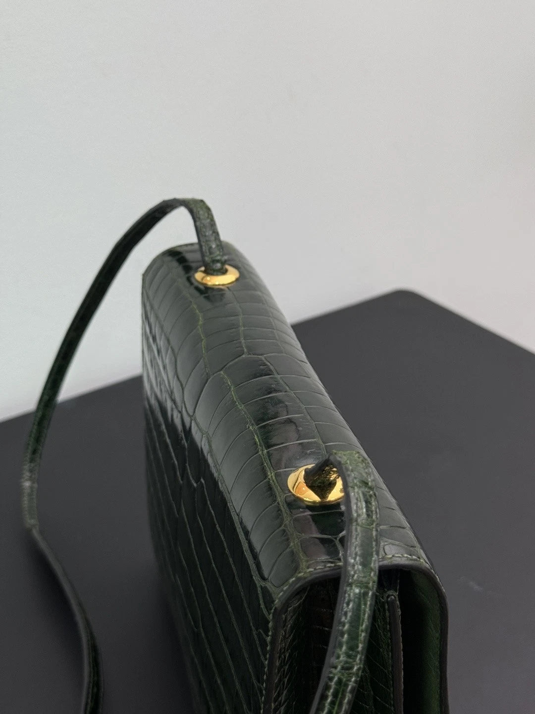 Authentic Vintage Hermes Dark Green 2Way Shoulder Bag Crossbody Gold Hardware