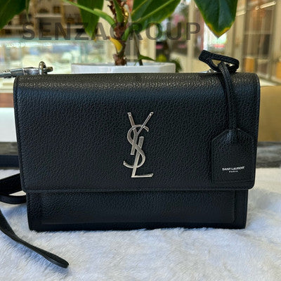 YSL Saint Laurent Sunset Black Silver Hardware Classic Women's Shoulder Bag