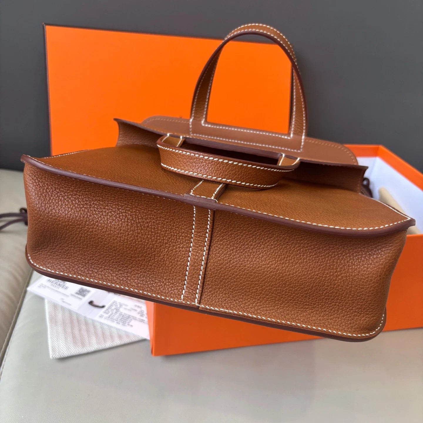Excellent Hermes Halzan25 2Way Brown Gold Handbag Crossbody with Dust Bag Box