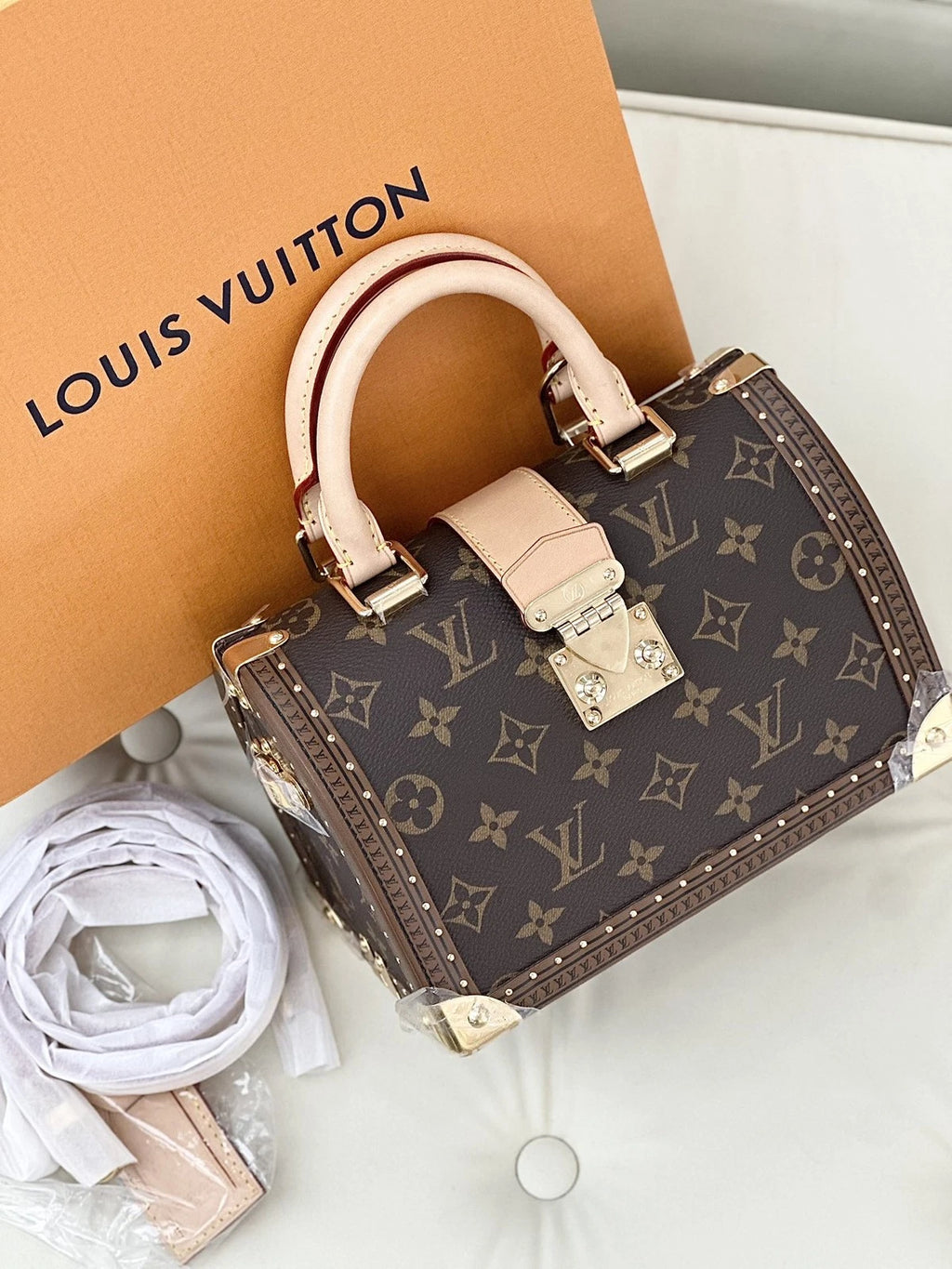 Louis Vuitton Speedy Trunk 20 Monogram Top Handle Crossbody Bag Brown Women S