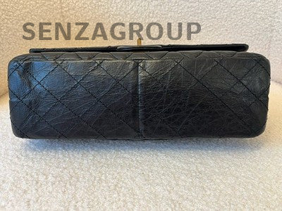 Chanel 2.55 Black Gold Quilted Vintage Calfskin Chain Shoulder Bag Medium