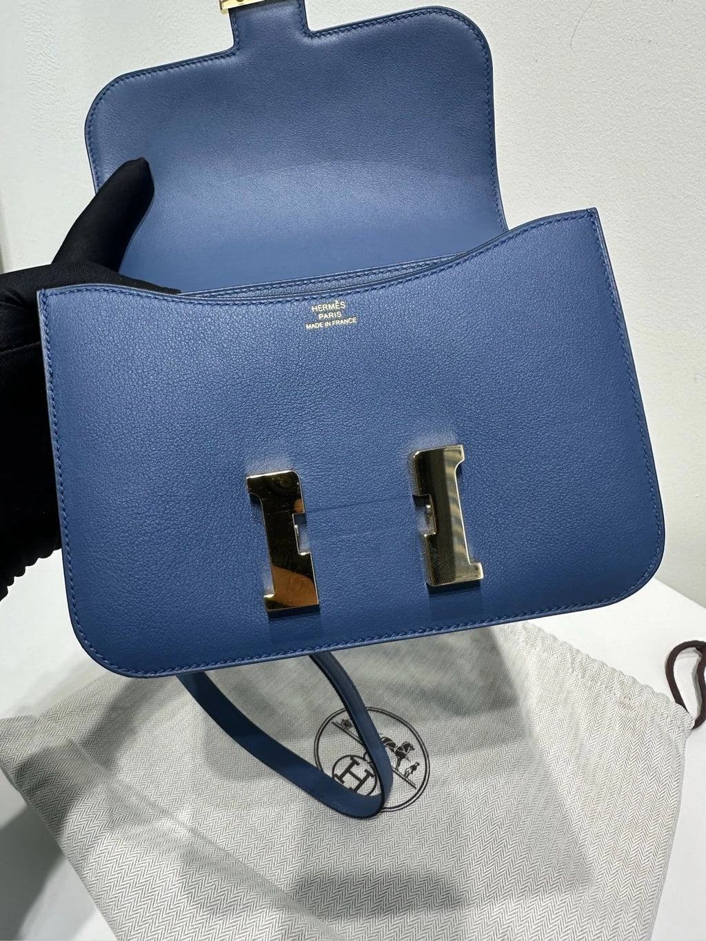 Hermes Constance 19 Agate Blue Swift Leather Gold Hardware Bag For Women