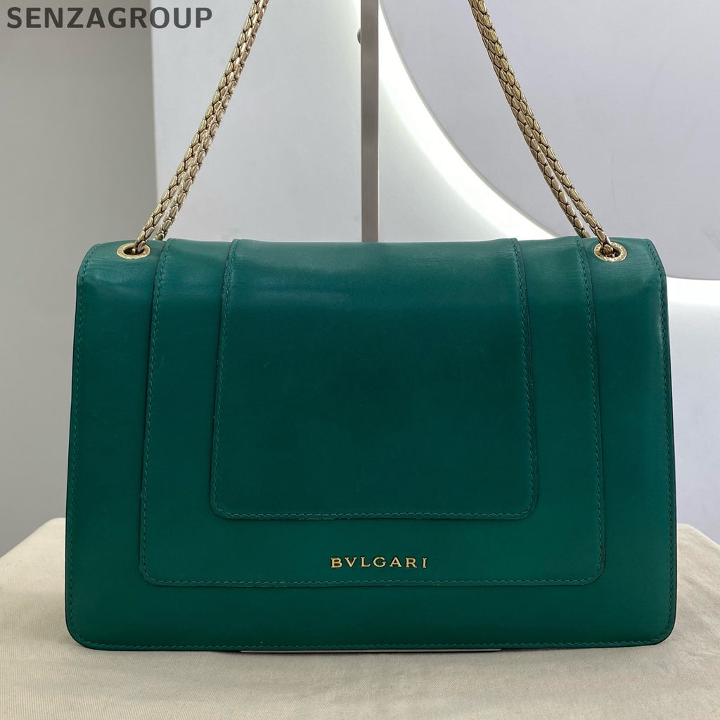 Bvlgari Serpenti Forever Medium Chain Shoulder Bag Green Gold Classic Women