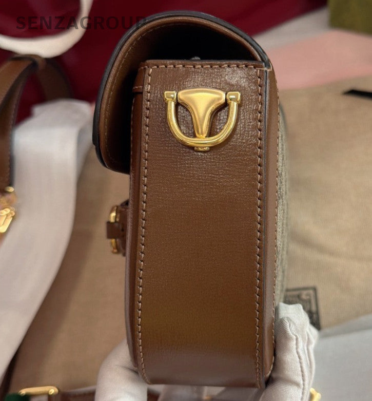 Gucci Horsebit1955 PM 2Straps Shoulder Bag Crossbody Brown Gold Women Classic