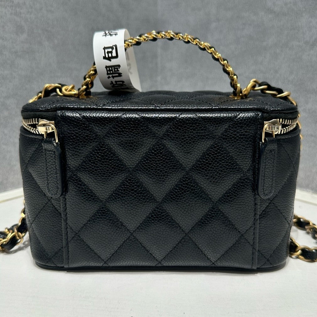 Chanel 22S Black Gold Cosmetic Vanity Case Chain Shoulder Bag