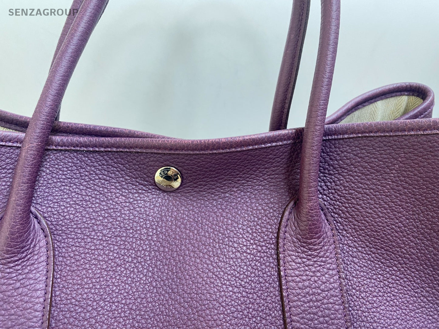Hermes Garden Party36 Top Handle Bag Purple Silver Used Women Classic Fashion
