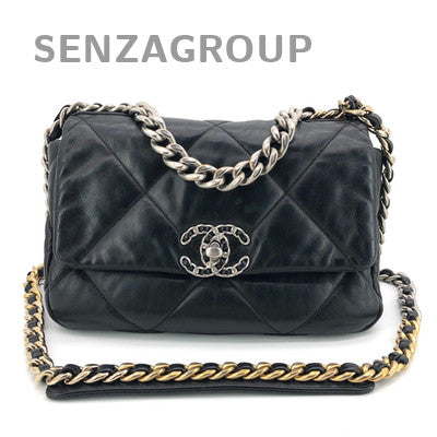 Chanel 19 Bag Black Silver Lambskin Chain Shoulder Bag Small Classic