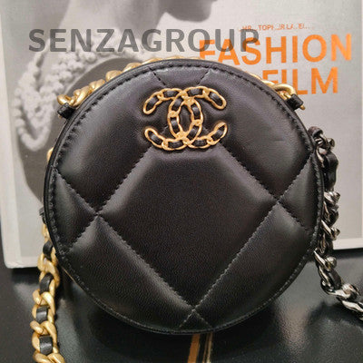 Chanel 19 Bag Black Gold Quilted Lambskin Chain Crossbody - Women's Fashion
