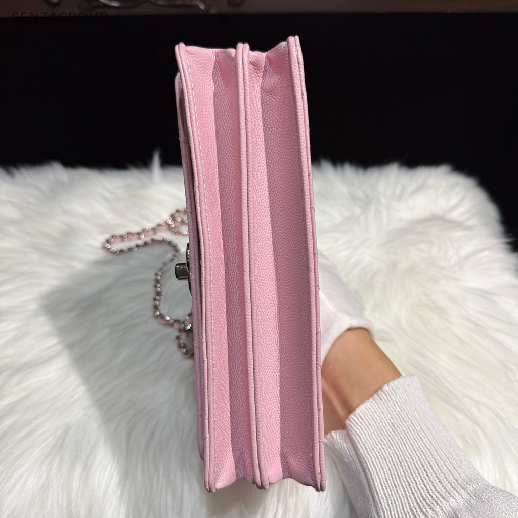 Chanel Pink Silver Quilted Calfskin Chain Crossbody Shoulder Bag