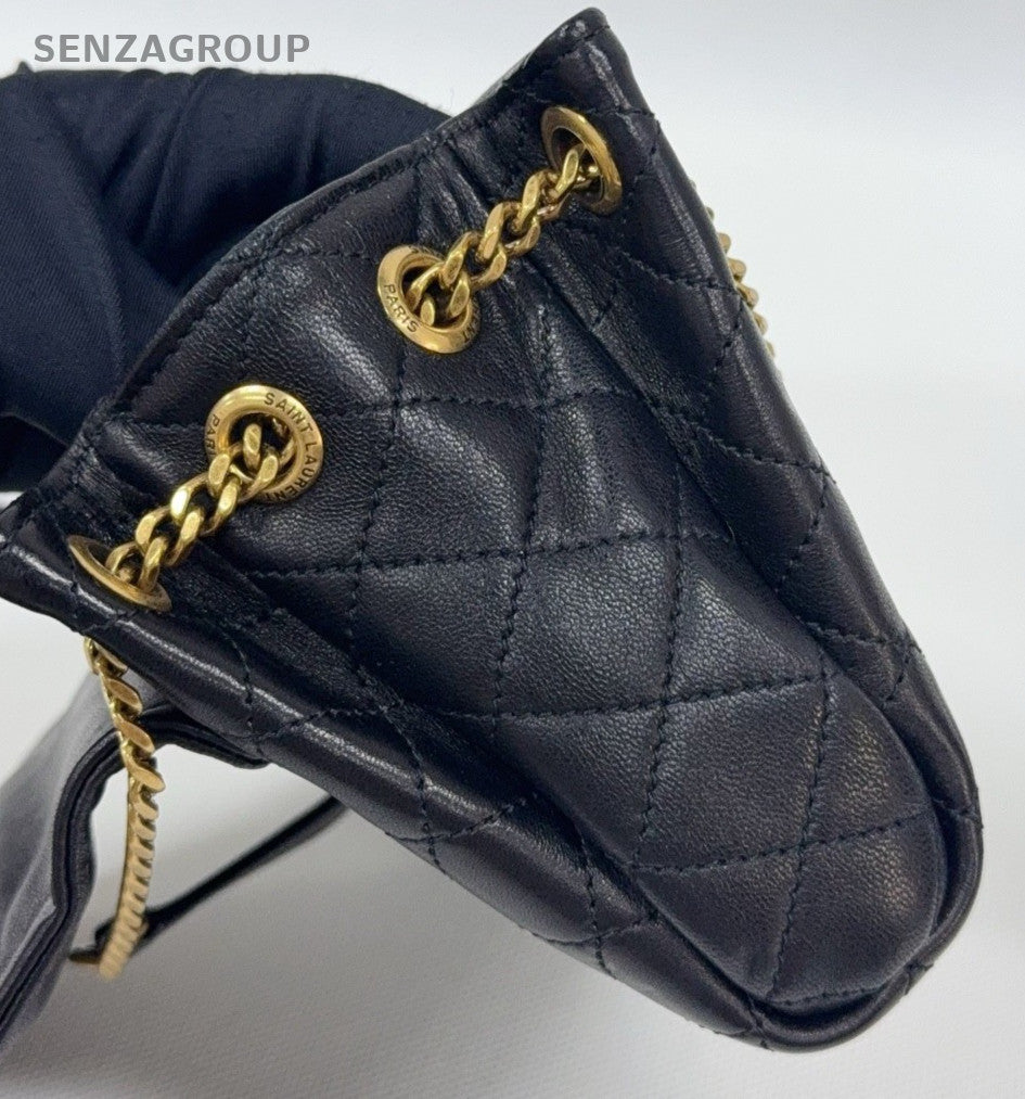 Saint Laurent Nolita Mini Lambskin Chain Shoulder Bag Crossbody Black Gold Women