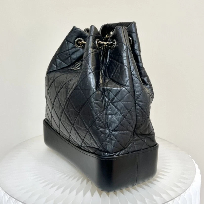 Chanel Gabrielle Chain Backpack Black Gold Diamond Women Classic