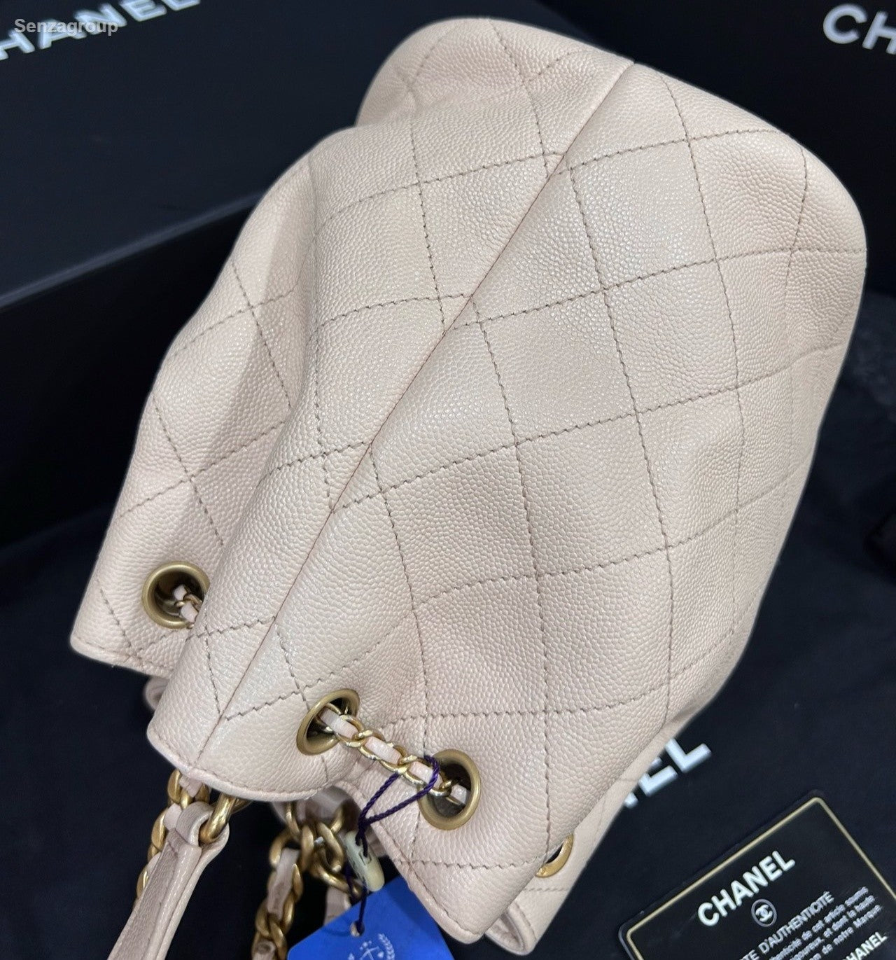 Chanel Diamond Calfskin Bucket Top Handle Chain Crossbody Pink Gold Women