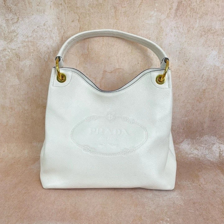 Prada White Nylon Hobo Shoulder Handbag For Women