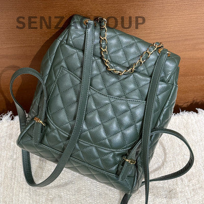 Chanel Salzburg Small Backpack Green Gold Quilted Fashion Women