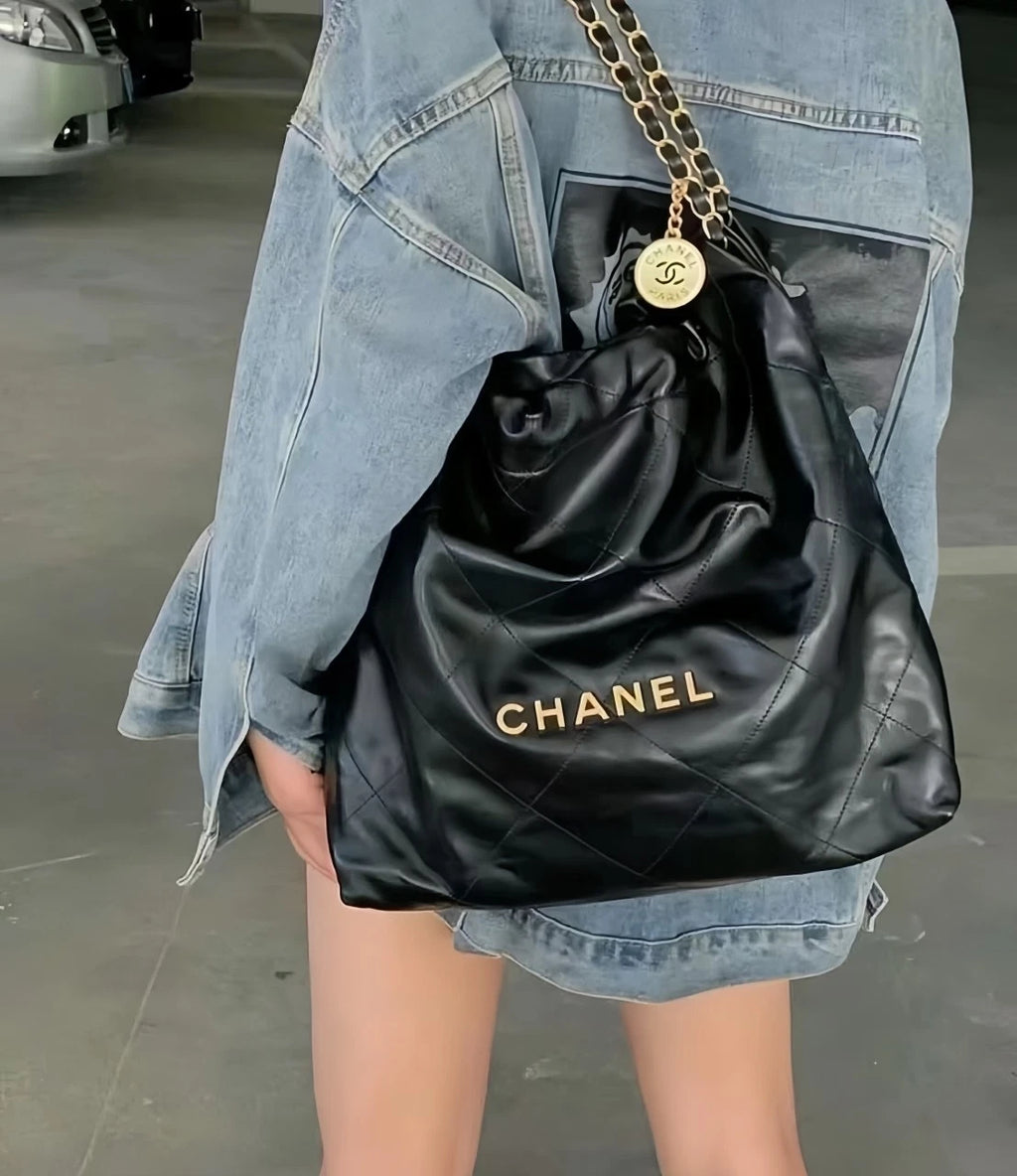 CHANEL Black Gold 22BAG Small Shoulder Crossbody Bag For Women