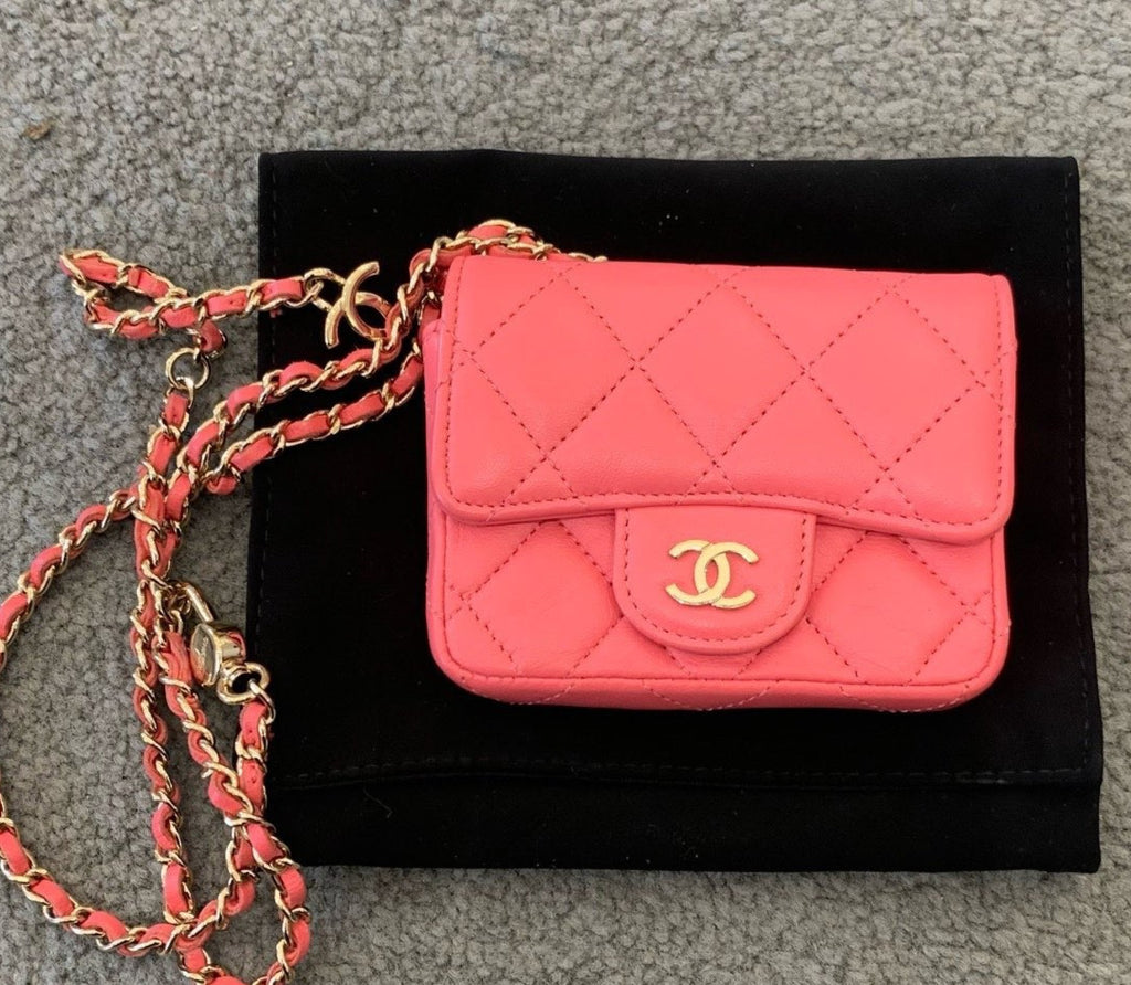 Chanel WOC Mini Lambskin Chain Crossbody Pink Gold Women Classic Fashion