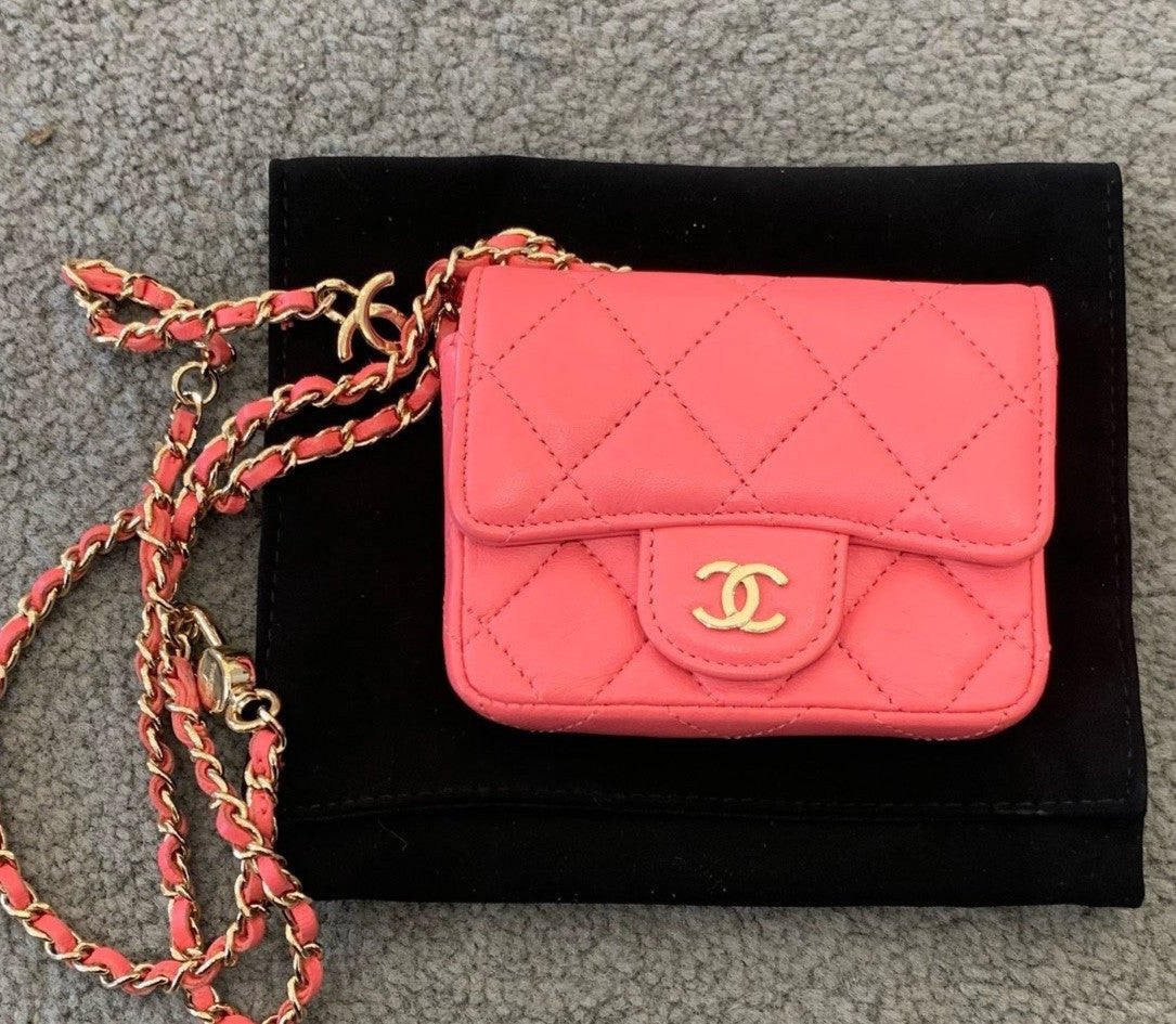 Chanel WOC Mini Lambskin Chain Crossbody Pink Gold Women Classic Fashion
