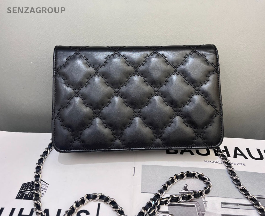 CHANEL CC Logo Woc Chain Shoulder bag Crossbody Black Silver Women