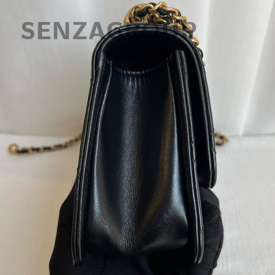 Chanel Black Gold CF Mini Flap Bag Quilted Chain Crossbody Women's Fashion