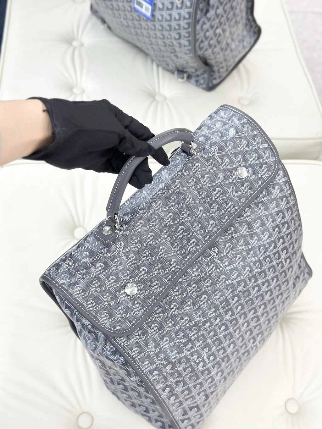 Goyard Backpack GM Monogram Top Handle Bag Gray Silver Unisex Fashion S