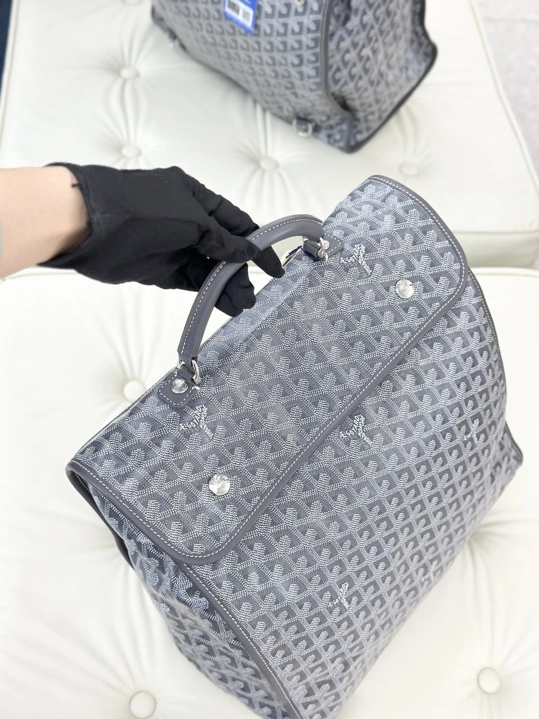Goyard Backpack GM Monogram Top Handle Bag Gray Silver Unisex Fashion S