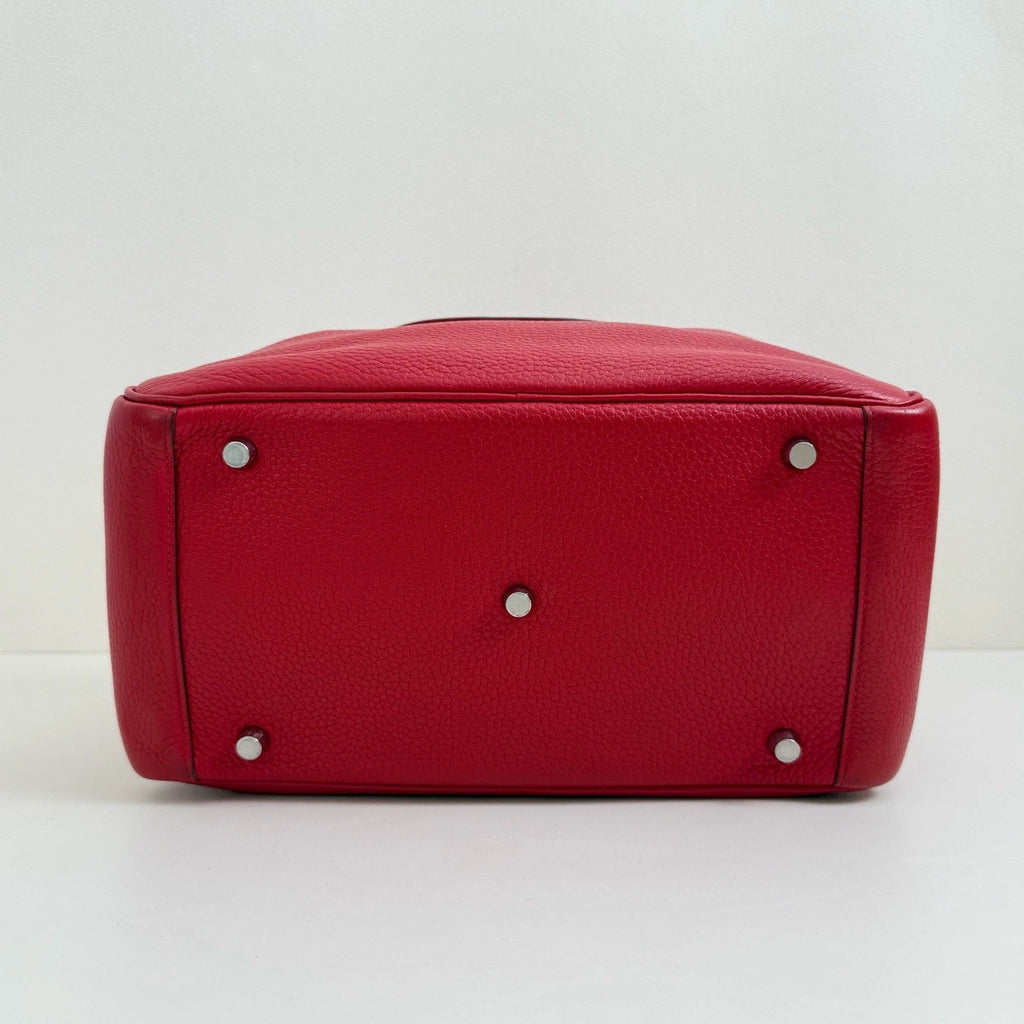 Hermes Lindy30 Top Handle Shoulder Bag Red Silver Used Women Classic