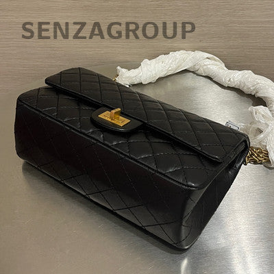 Chanel Black Gold Medium Calfskin Quilted Chain Shoulder Bag Classic