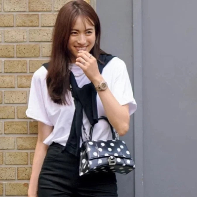 Balenciaga Hourglass Small Polka Dot Calfskin Handbag Women