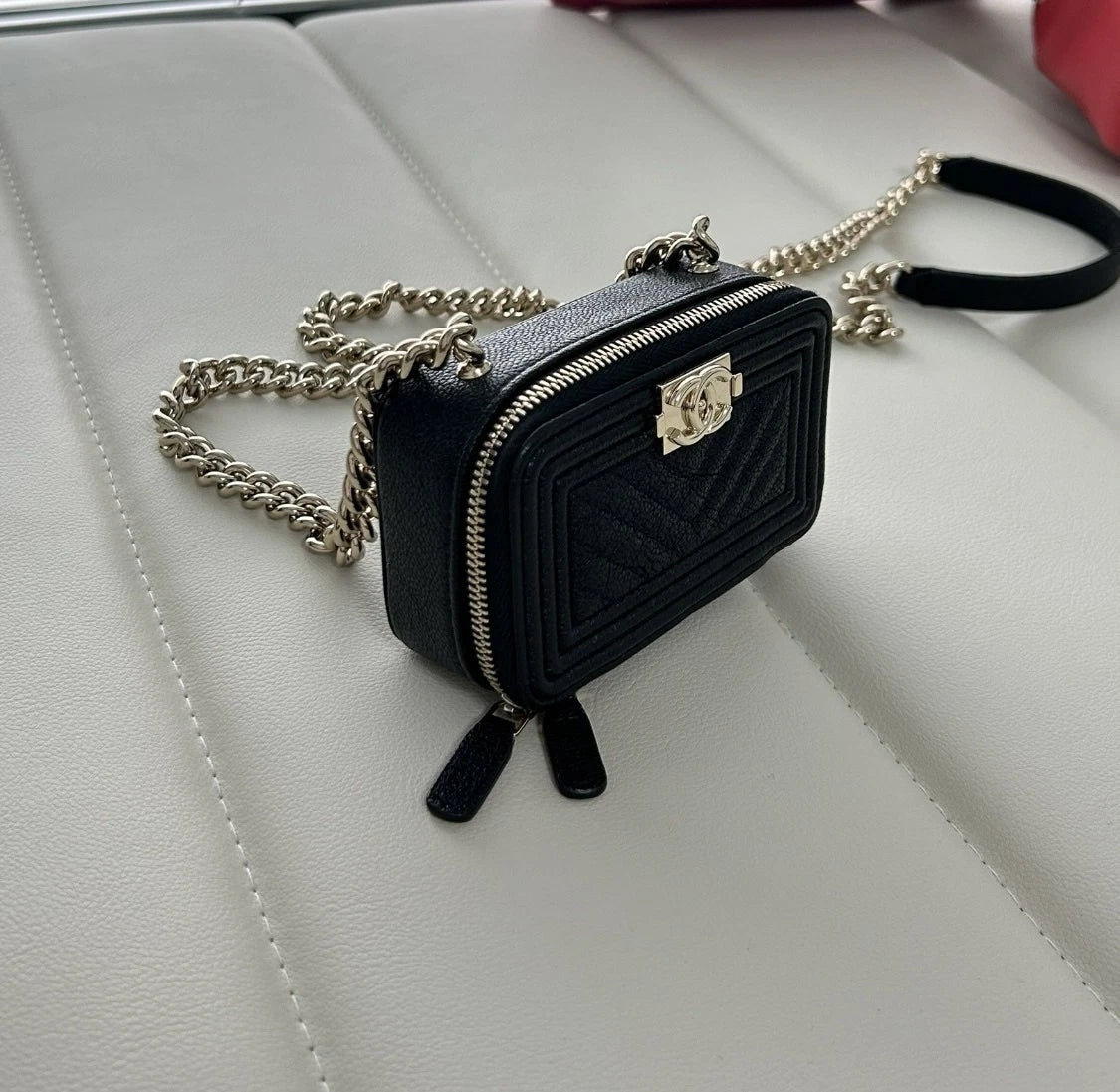 Chanel Mini Leboy Black Gold Leather Shoulder Crossbody Bag Women