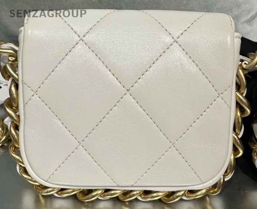 Chanel Lambskin Mini Chain 2Way Shoulder Bag Crossbody White Gold Used Women