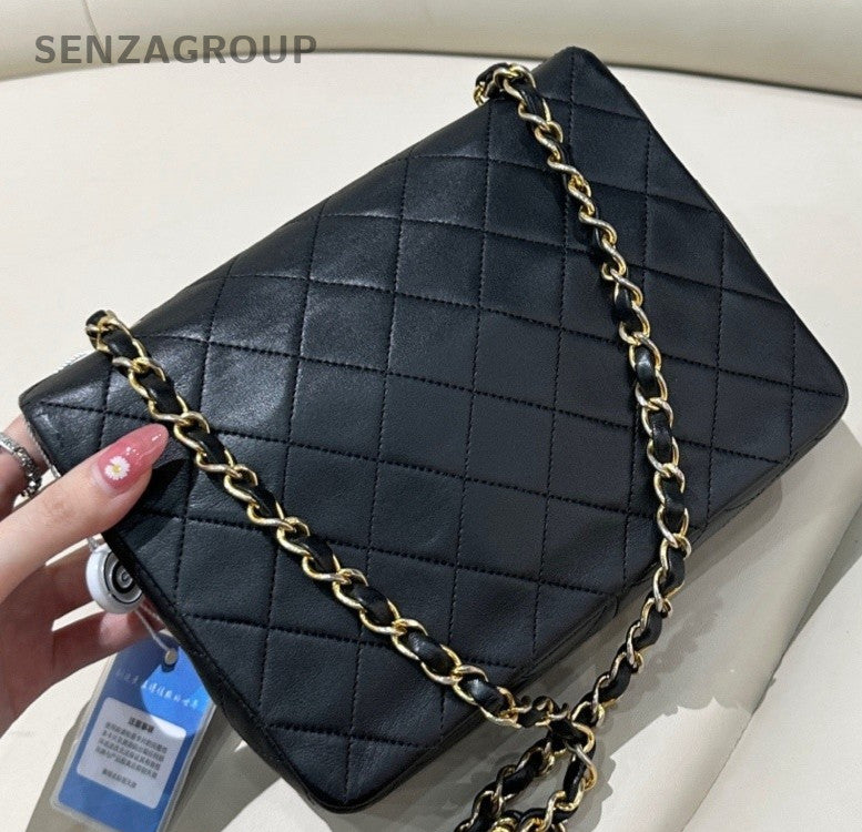 Chanel 2ways Shoulder Crossbody Bag Black Gold Women
