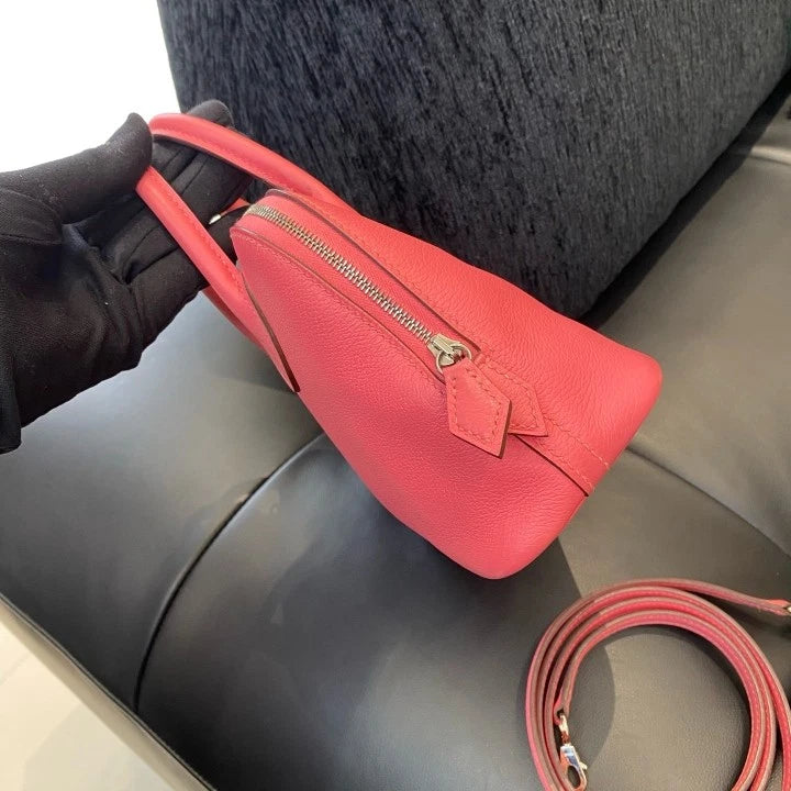 Hermes Bolide Mini Pink Silver Evercolor Leather Top Handle Crossbody Women D