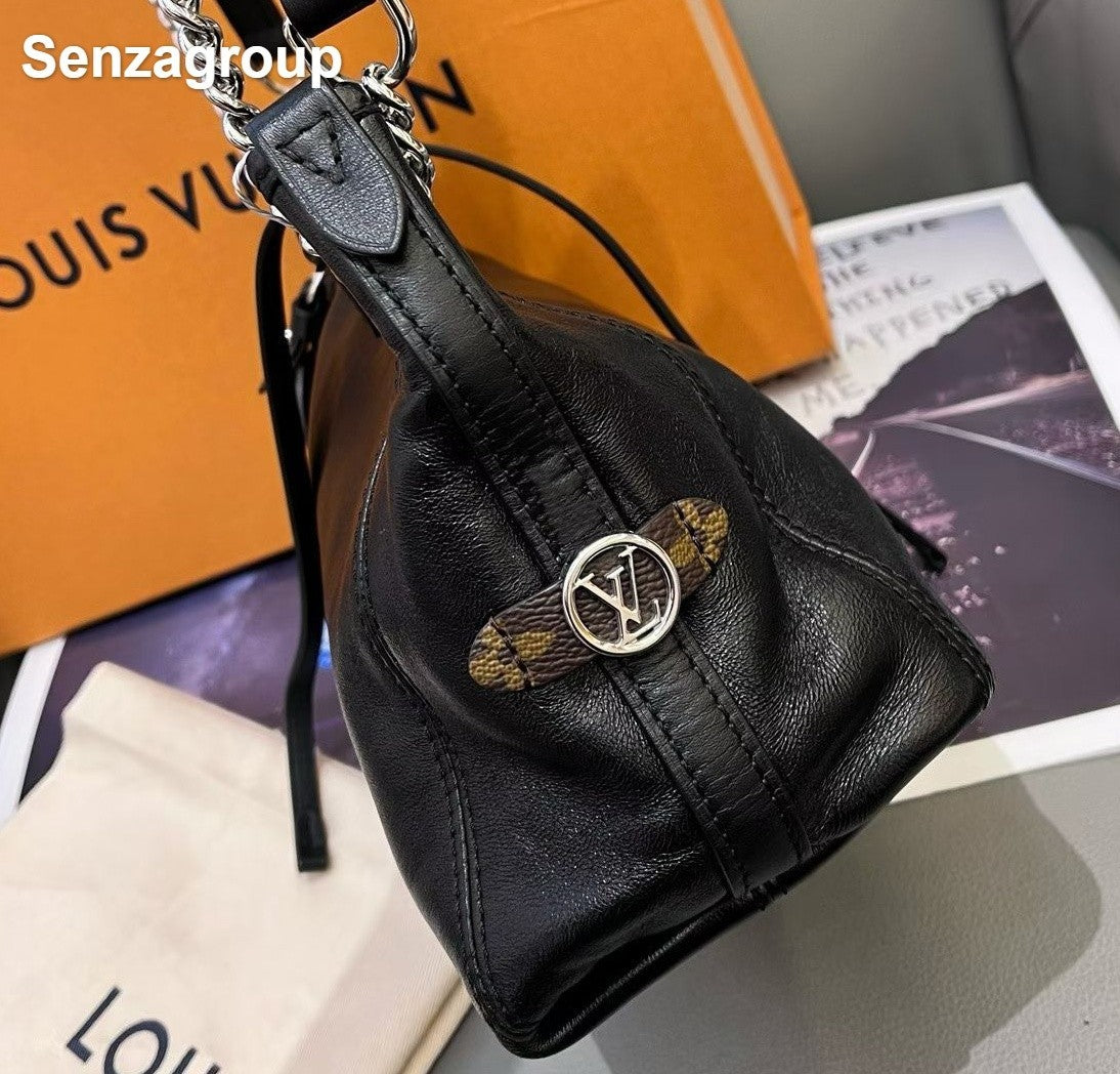 Louis Vuitton Carryall BB Lambskin Chain Shoulder Bag Black Silver Women Classic