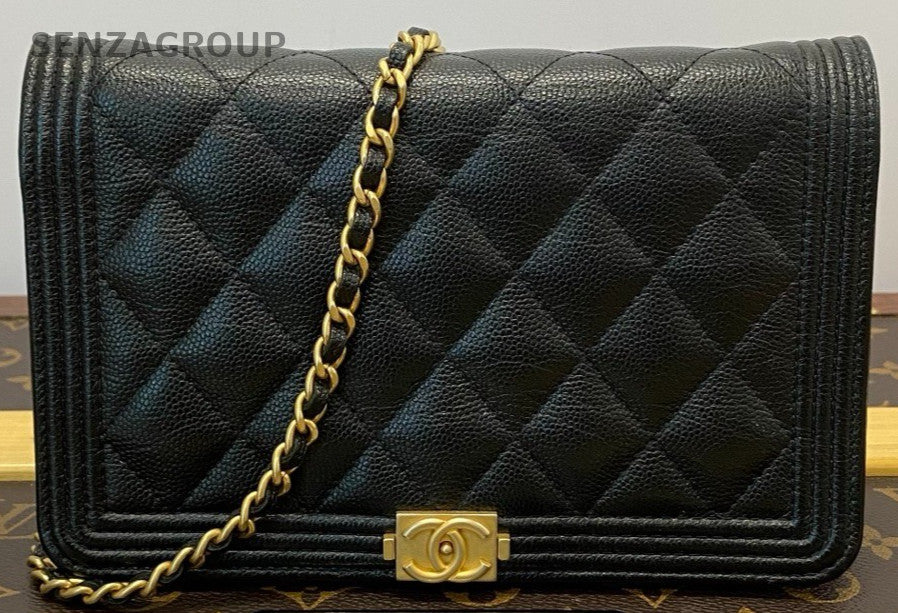 Chanel Leboy WOC Chain Shoulder Bag Crossbody Black Gold Used Women Classic