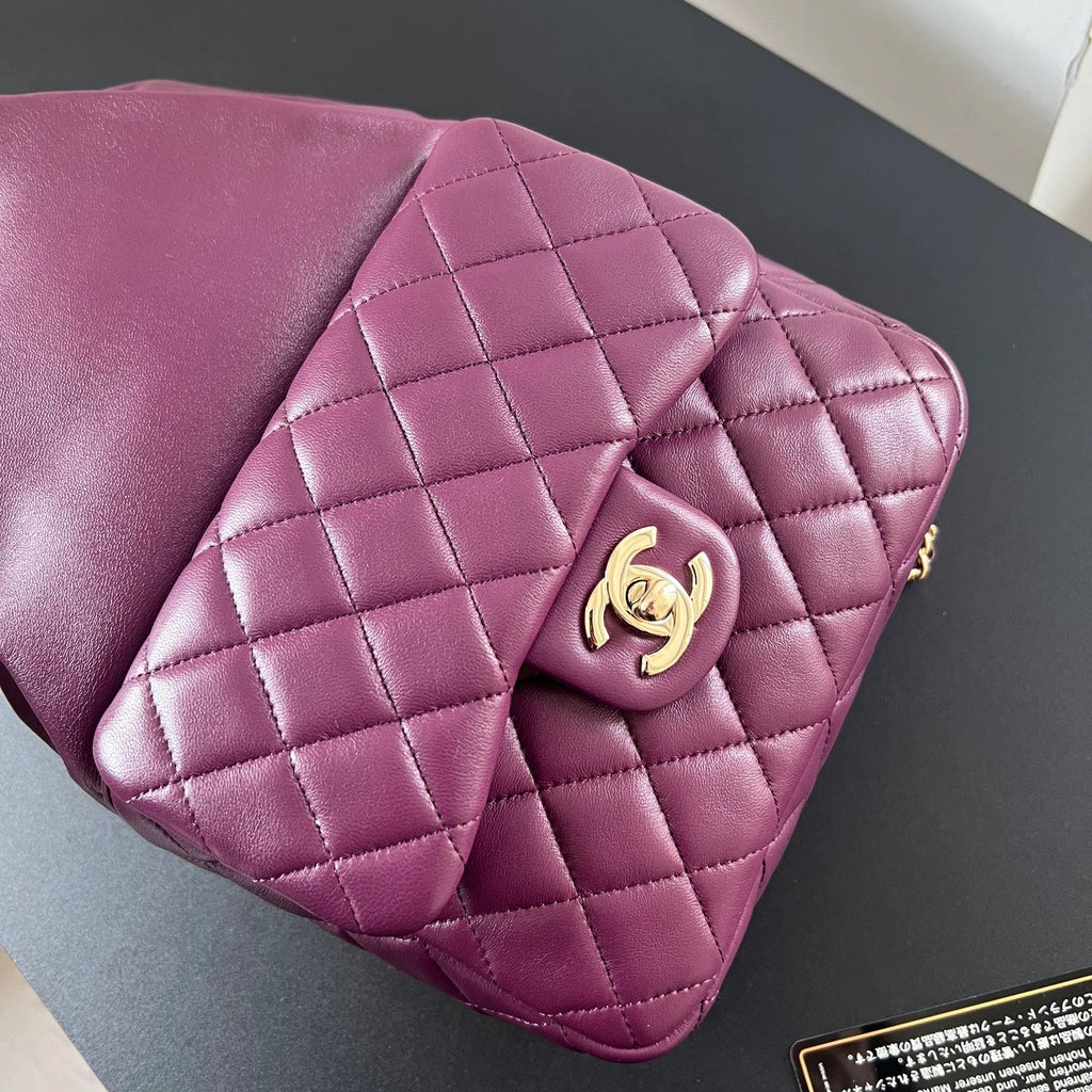 Chanel Diamond Chain Backpack Purple Gold Classic Used Women