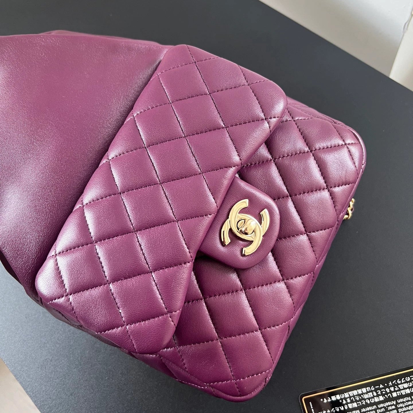 Chanel Diamond Chain Backpack Purple Gold Classic Used Women
