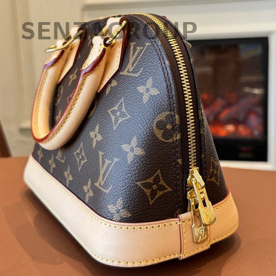 Louis Vuitton Alma BB Monogram Canvas Brown Gold Zipper Top Handle Bag