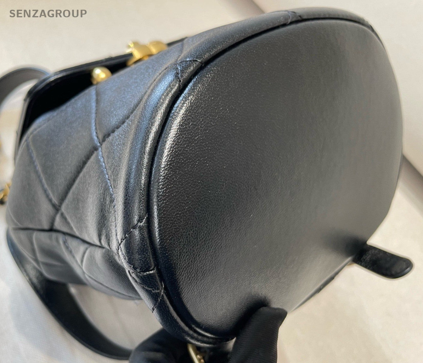 Chanel Diamond Lambskin Backpack Black Gold Used Women Classic Fashion