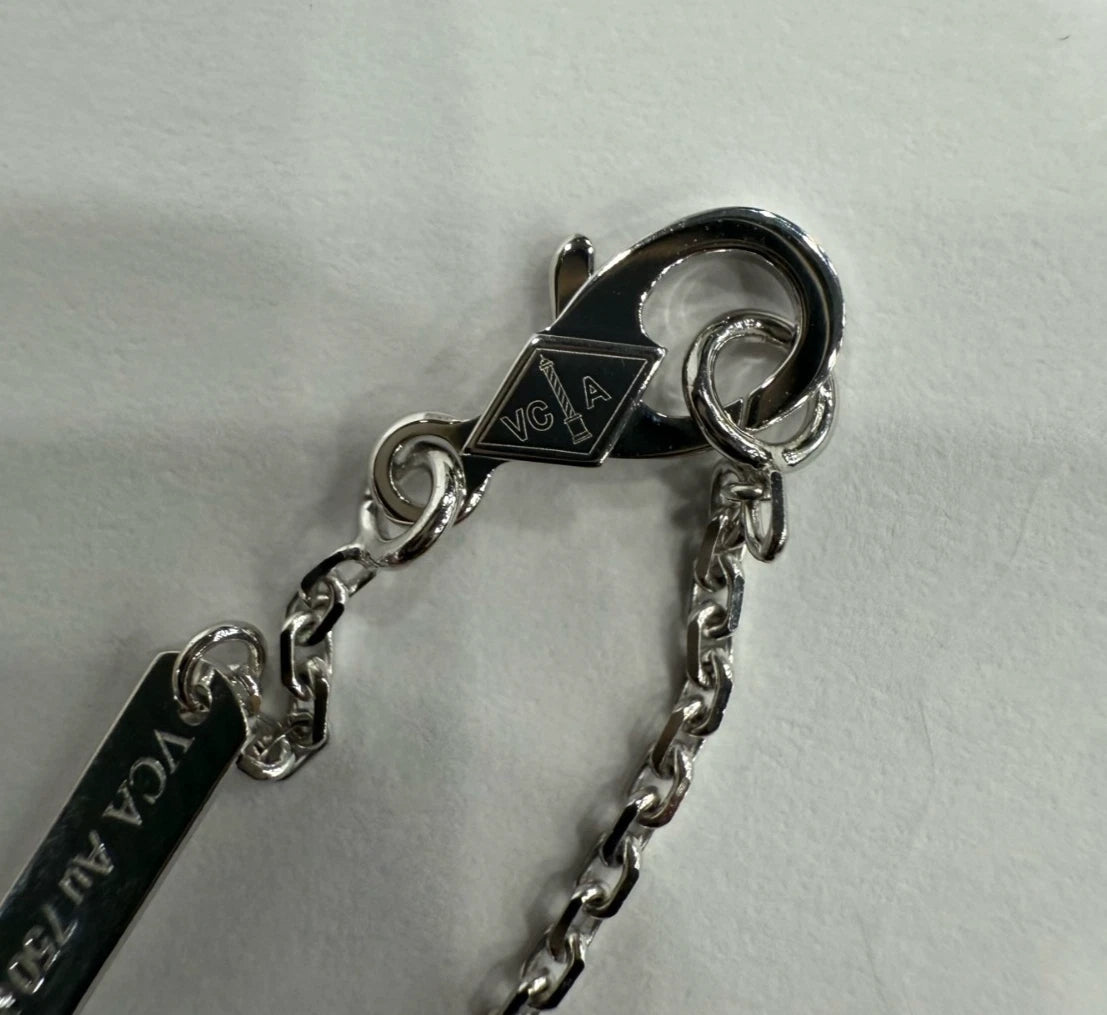 New Van Cleef &amp; Arpels Vintage Alhambra 18K White Gold Necklace Chalcedony