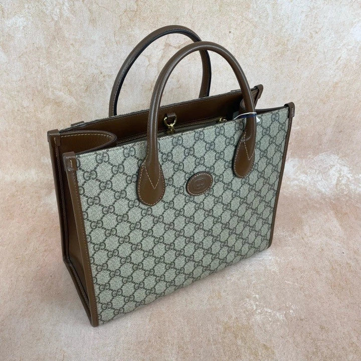 Gucci Retro Canvas Monogram Caramel Tote Bag For Women
