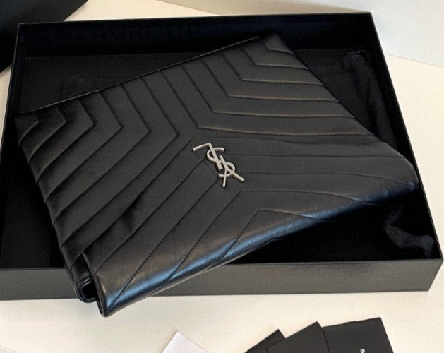 YSL Saint Laurent Loulou Handbag Black Silver Clutch Women Almost Brand NEW