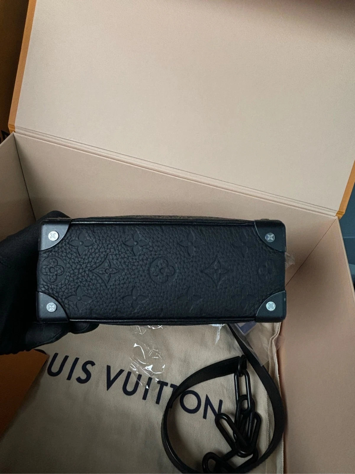 Louis Vuitton Black Embossed Leather Mini Soft Trunk Crossbody Shoulder Bag