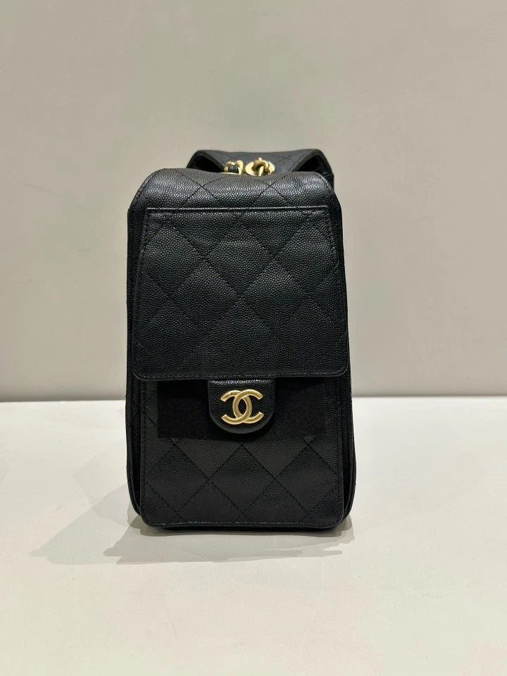CHANEL 25bag Small Black Gold Tote Shoulder Bag For Women